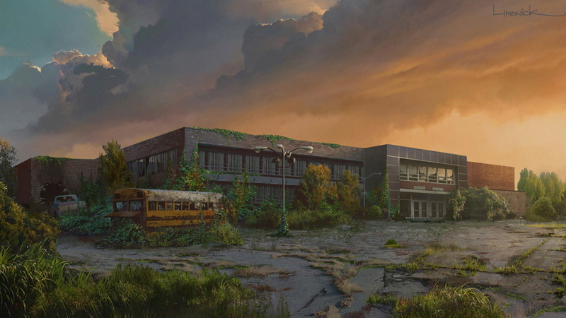 the building, beside, grey, outdoors, The Last of Us, pollution, yellow, building exterior, environment, cloud - sky, accidents and disasters, water, sky