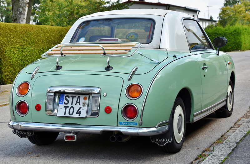 land vehicle, no people, nature, nissan, youngtimer, retro styled, road, vintage car, outdoors, city, car, japanese, stationary, figaro, small car, travel
