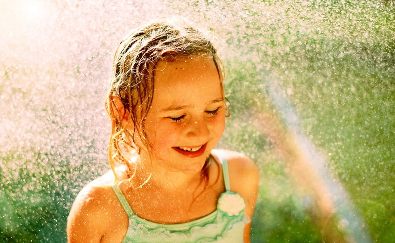 wet hair, motion, portrait, smiling, spaghetti, summer, top, s, girls, strap, nature, girl, outdoors, Rainbow, child girl, innocence, mouth open, splashing