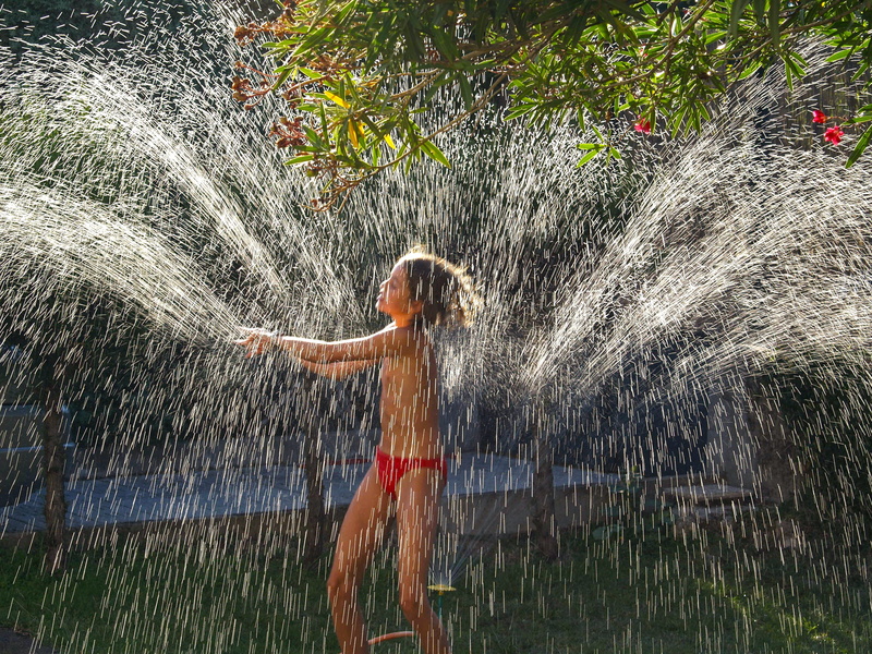 one person, watering, falling Water, lifestyles, people, plant, sprinkling, garden Hose, Splash, nature, fountain, 2K, motion, Hose, leisure activity