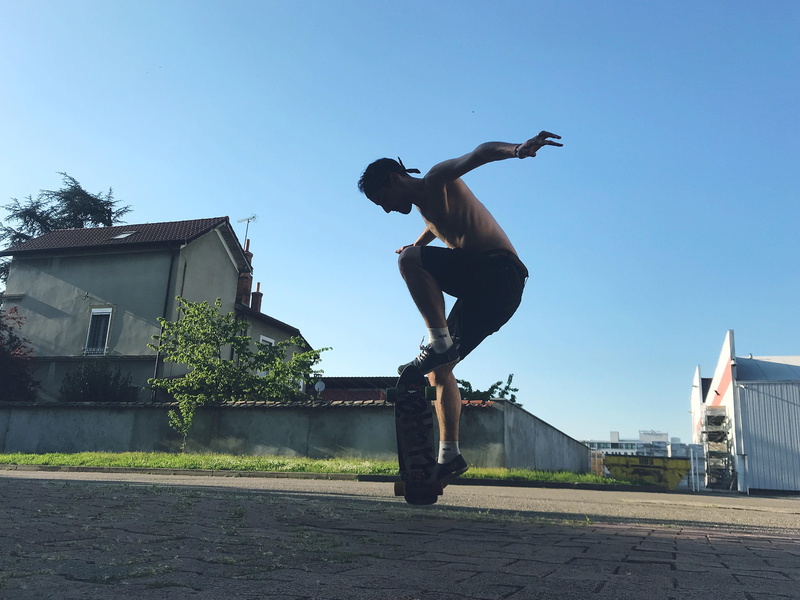 france, sculpture, built structure, handstand, outdoors, lifestyles, mid-air, clear sky, sakte, jumping, one person, villeurbanne, urban, leisure activity