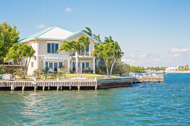 tree, day, waterfront, playa, palm trees, architecture, house, built structure, plant, outdoors, building exterior, upper class, pool, modern, luxury, canal front condos