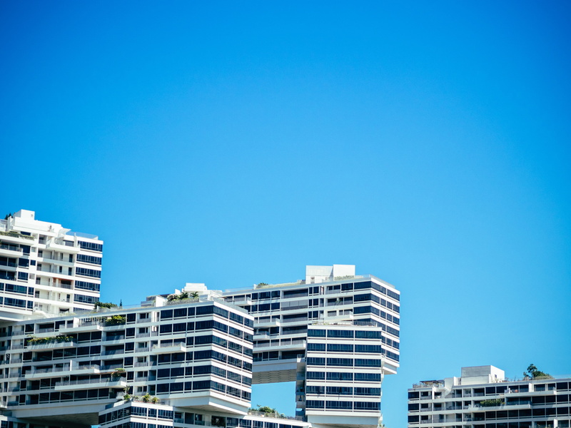 building exterior, office building exterior, apartment, architecture, office, building, copy space, built structure, low angle view, the interlace condo