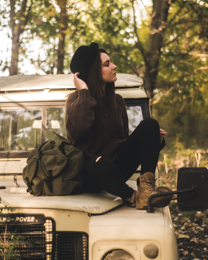 landrover, women, cute, forestlove, warm clothing, 4K, bag, young women, female, leisure activity, portrait, sweater, explore, moodygrams, hairstyle, full length