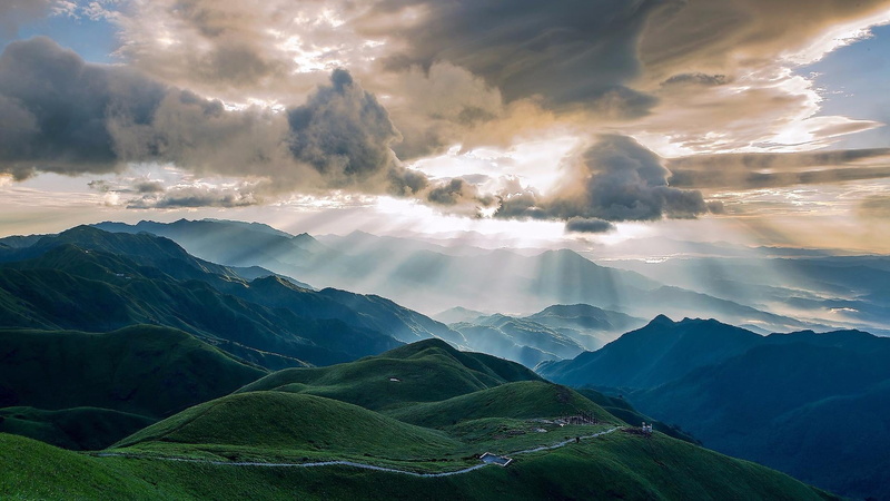 cloud - sky, environment, guangxi, mount scenery, scenics - nature, dramatic sky, tranquil scene, social issues, sky, rays, nature, sunlight, 1080P, land