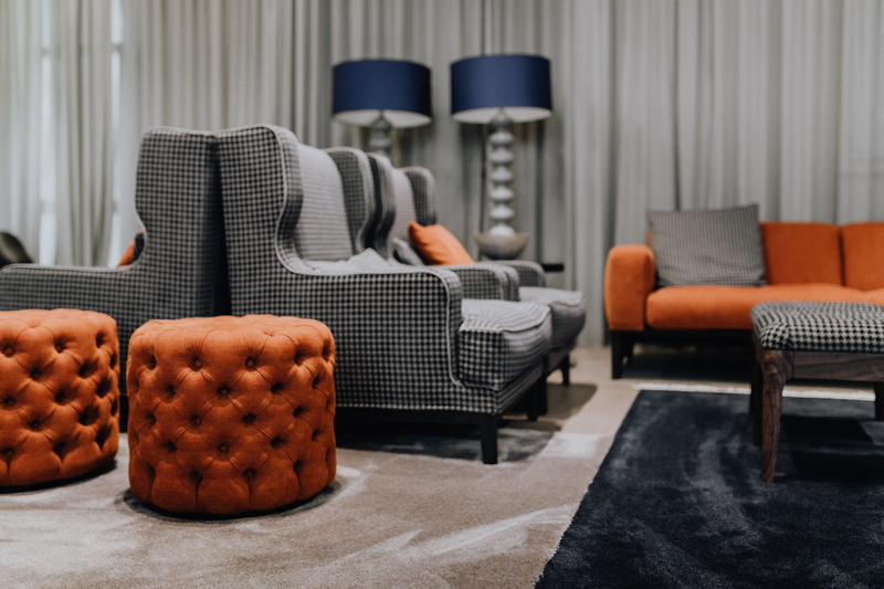 living room, seat, domestic, pattern, armchair, domestic room, 4K, chair, italian, indoors, furniture, brand, expensive, home decor, focus on foreground