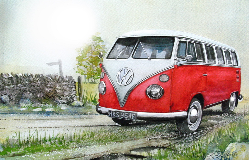 painting, Volkswagen, Type 2, Transporter, minibus, figure, 1080P, machine, auto