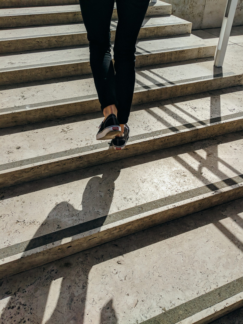 shadow, woman, railing, feet, person, van, line, body part, sunlight, stairs, step, shaddow, going up, steps and staircases, kirill, shoe, day, human leg
