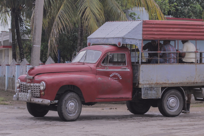 spoke, truck, parking, automobile, vintage car, motor vehicle, human, machine, transportation, car, tree, stationary, gray, people, red, cuba, vegetation