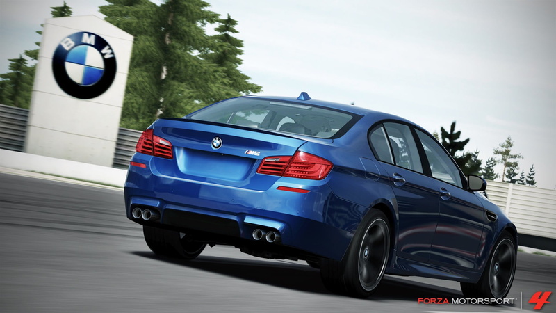 BMW M5, transportation, car, Forza Motorsport 4, nature, architecture, m, sky, blue, blue cars, 1080P, motion, BMW, Forza Motorsport, video games, mode of transportation