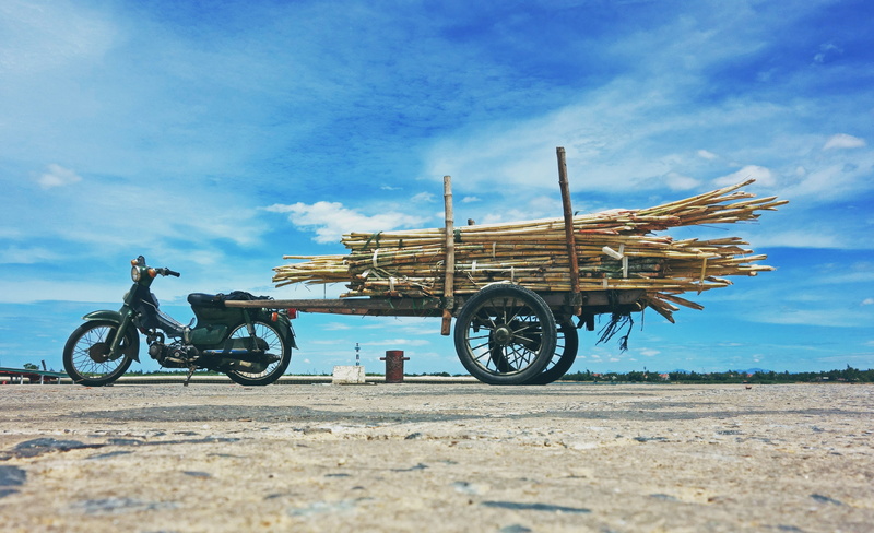 motorbike, photography, wheel, old, worm, bamboo, mode of transportation, cloud - sky, nature, side view, land, travel, outdoors, bike, land vehicle, transport