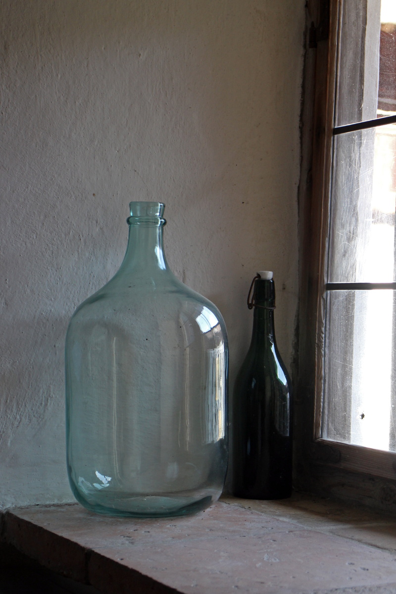 fragility, nature, glass bottle, still life, empty, window sill, large, old, beside, no people, home interior, 4K, gallon, glass, bottle, wine bottle