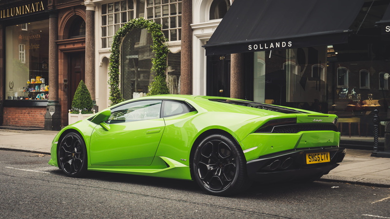 asphalt, green color, outdoors, vintage car, building exterior, luxury, building, motor vehicle, city, garage, land vehicle, retro styled, photo, green