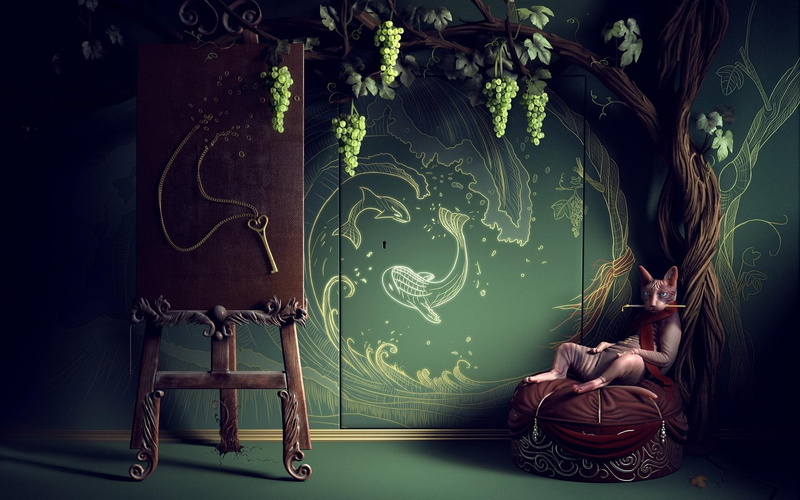 print, board, artistic, brown, 1080P, bohemian, painter, 1920x1200, artist, near, cat, whale, decals, wall