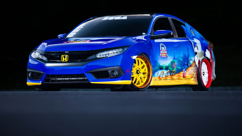 blue, sonic, hedgehog, honda, Hondas Sonic Civic, civic, sedan, 4K, decal