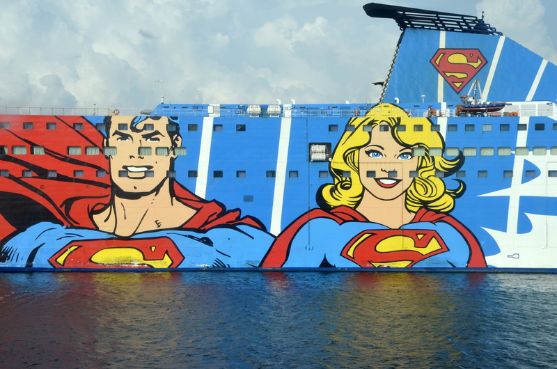 sky, graffiti, superman, art and craft, multi colored, 4K, nature, mural, human representation, architecture, waterfront, supergirl, sailboat, built structure