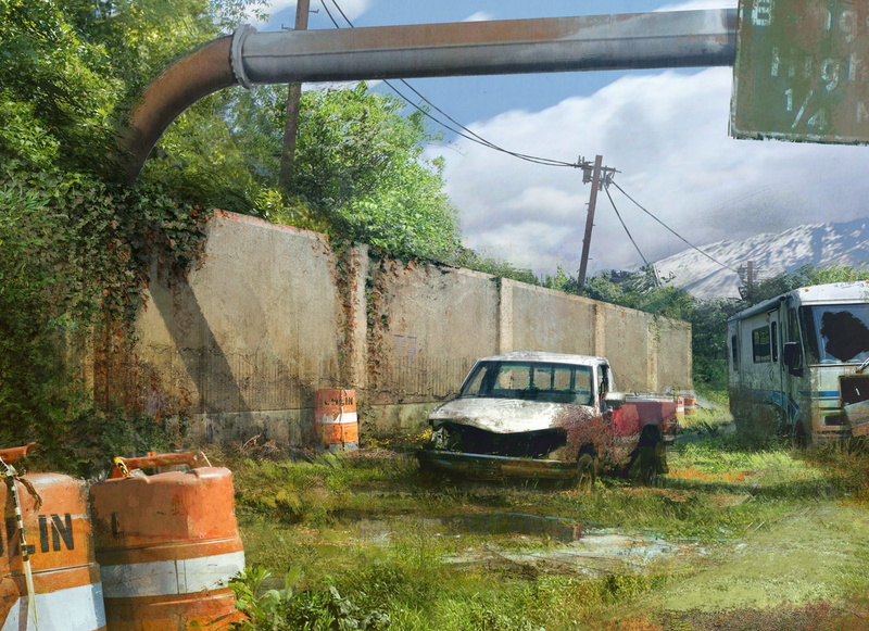 land vehicle, near, outdoors, no people, bad condition, abandoned, video games, old, trailer, ruined, mode of transportation, damaged, tree, camper, architecture