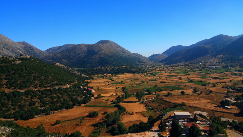 architecture, sky, no people, agriculture, landscape, Crete, beauty in nature, mountain range, clear sky, environment, land, mountain, tranquility, building
