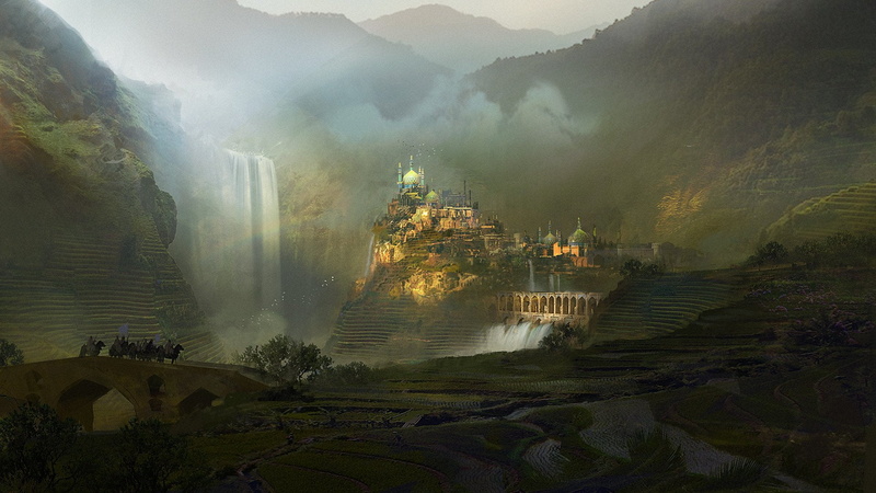 field, social issues, artwork, scenics - nature, mountain, outdoors, rice paddy, 1080P, land, farm, fog, plant, landscape, rice - cereal plant, fantasy art
