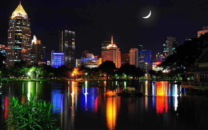 lovely, view, architecture, water, skyline, grass, leaves, beautiful, buildings, 2K, tree, bangkok, lake