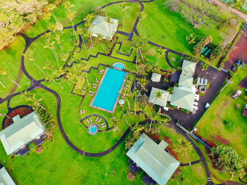 green color, pool, dji, hana, nature, high angle view, aerial view, environment, ground, built structure, hotel, growth, aerial, drone, grass, tree, field