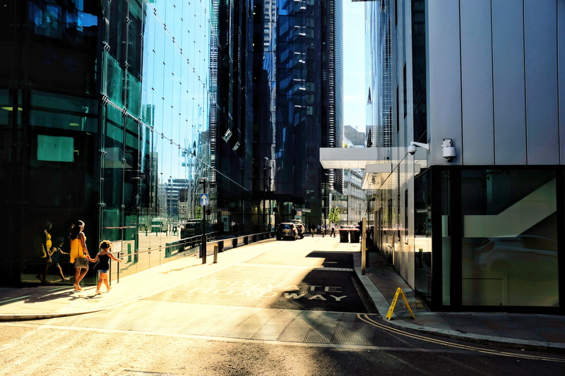 town, barbican, pedestrian, sky, united kingdom, nature, group of people, alleyway, reflection, walking, architecture, building exterior, outdoors, city life