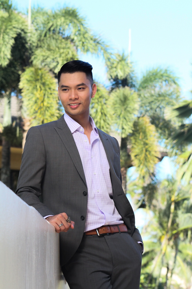 full suit, formalwear, tree, young men, cheerful, front view, males, outdoors, happiness, standing, asian and Indian Ethnicities, plant, three quarter length