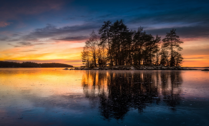 1080P, lake, trees, Tampere has, Lake Näsijärvi, reflection, island, Tampere, Cisco, Finland, sunset