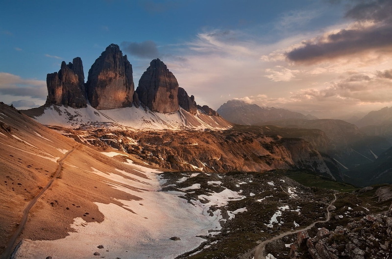 no people, solid, sky, remote, formation, arid climate, water, Dolomites (mountains), mist, house, tranquil scene, concrete, land, rock, dirt road, Italy