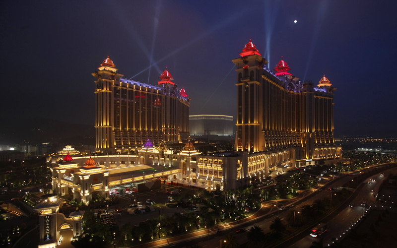 hotel, casino, building exterior, motion, red, lights, sky, city, 2K, no people, macau, night, building, skyscraper, illuminated, hd, modern, cityscape
