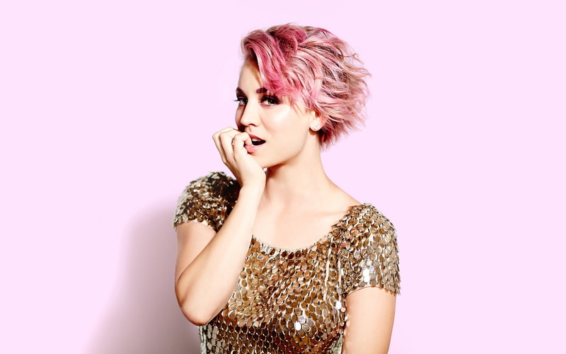 headshot, pink, young women, portrait, beautiful woman, hairstyle, adult, young adult, Kaley Cuoco, studio shot, indoors, one person, hair, front view