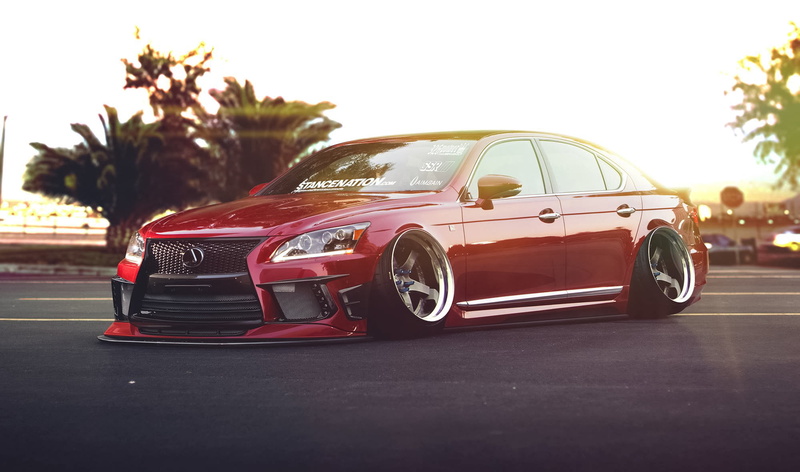 motor vehicle, sports car, city, vintage car, street, LS 460, day, Lexus, Stance, land vehicle, retro styled, luxury, Front, plant, tree, sky, wealth, road