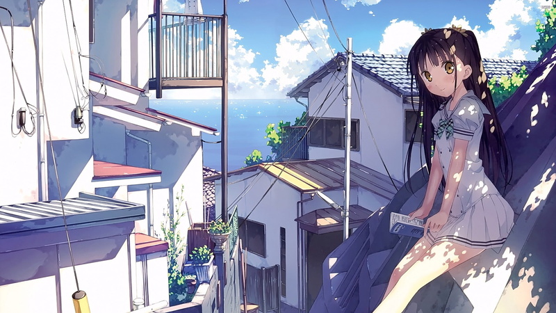 city, skirt, adult, school uniform, young women, built structure, anime girls, leisure activity, Afterschool of the 5th year, beautiful woman, legs, outdoors