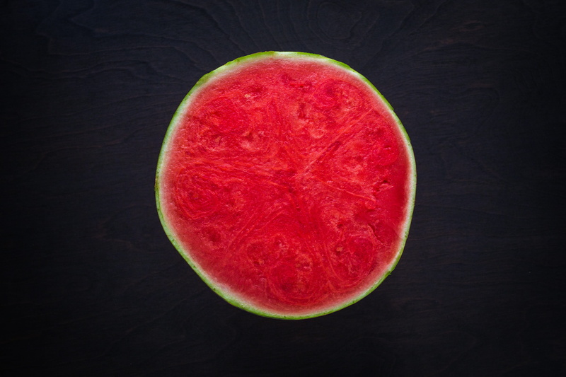 close-up, wellbeing, single object, simplistic, slice, juicy, indoors, red, watermelon, freshness, black background, healthy lifestyle, no people, studio shot