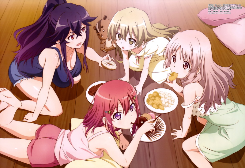 group of people, Tomoyo Kanzaki, mask, celebration, anime, representation, donuts, Hatoko Kushikawa, disguise, women, Chifuyu Himeki, human representation