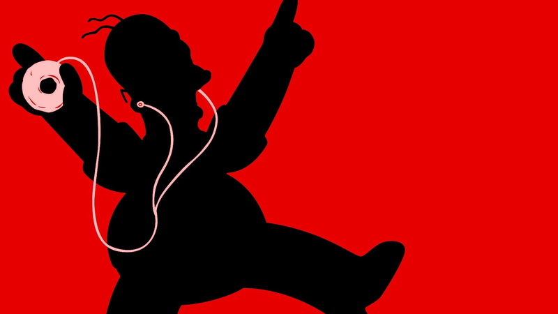 red, Homer Simpson, red background, silhouette, donut, The Simpsons, 1080P