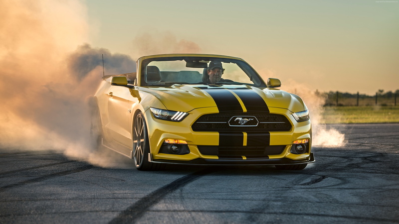 yellow, sport car, HPE750 Supercharged, 4K, SEMA 2015, racing, Hennessey Mustang GT Convertible