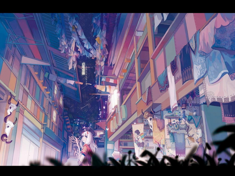 digital, adult, woman, women, illuminated, group of people, carpets, city life, street, auto post production filter, built structure, anime