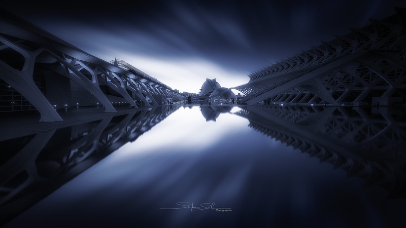 religion, outdoors, night, tourism, sky, city, travel destinations, architecture, no people, dark, built structure, directly below, connection, valencia
