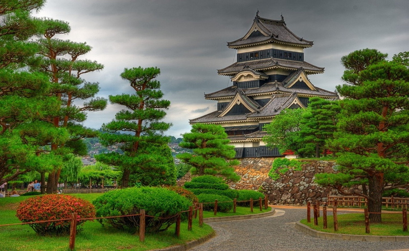 Matsumoto Castle, place of worship, green color, religion, Japan, Castles, nature, tree, no people, Castle, formal garden, building, travel destinations