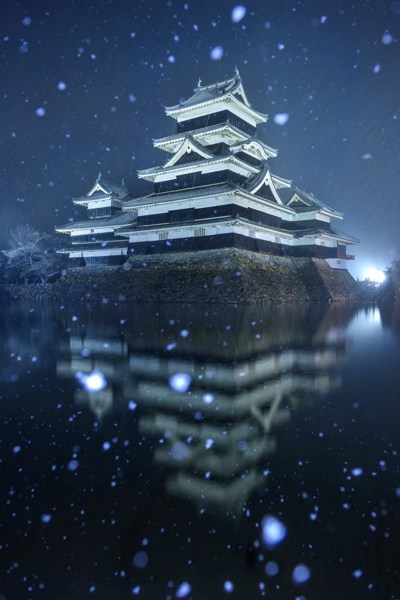Matsumoto, castle, winter, water, Japan, 720P