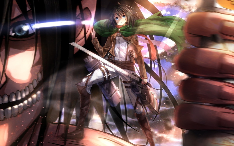 anime, Mikasa Ackerman, Eren Jeager, anime girls, 720P, Swordsouls, Shingeki no Kyojin