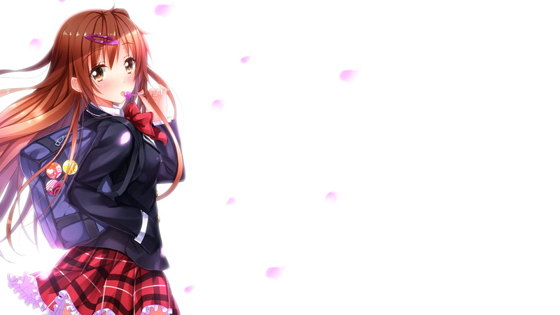 Nibutani Shinka, anime girls, studio shot, copy space, leather, casual clothing, one person, beautiful woman, wearing, backpack, Chuunibyou demo Koi ga Shitai!