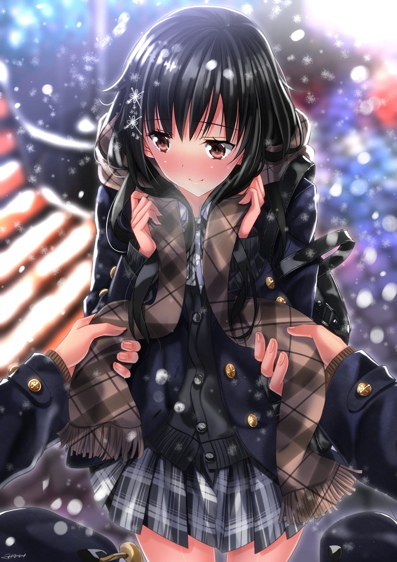 celebration, women, school uniform, clothing, warm clothing, Swordsouls, illuminated, beauty, portrait, digital composite, event, leather, black hair, beautiful woman