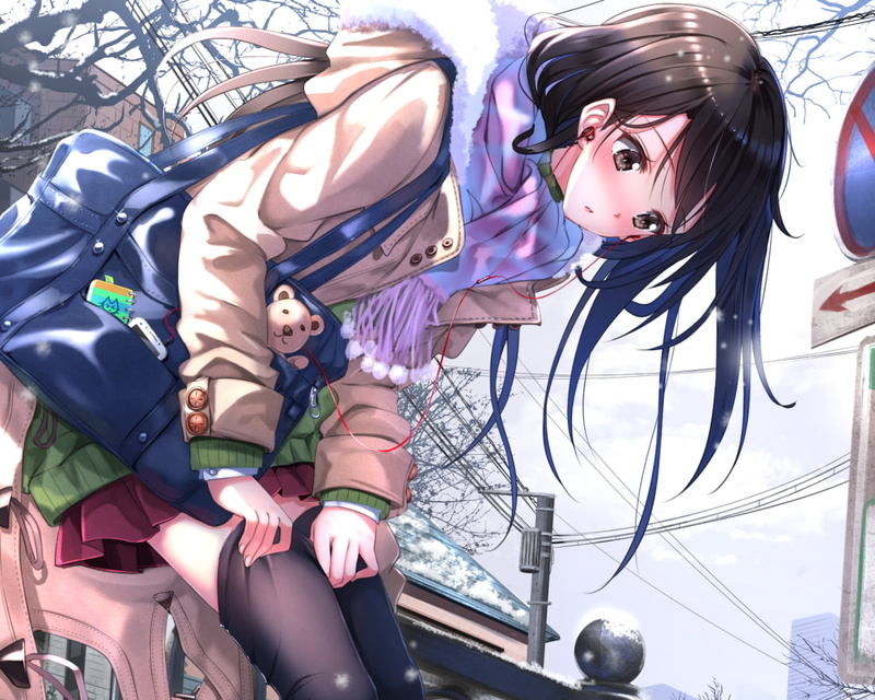 480P, anime girls, leisure activity, thigh-highs, portrait, childhood, girls, sister, outdoors, day, scarf, young women, casual clothing, Swordsouls, people
