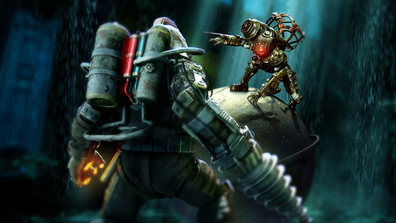 character, game, bioshock, 1080P, holding, weapons, animated