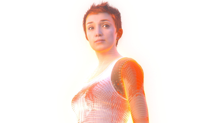 studio shot, one person, digital composite, portrait, 1080P, hairstyle, indoors, young adult, girl, futuristic, looking, Games, copy space, halo wars 2