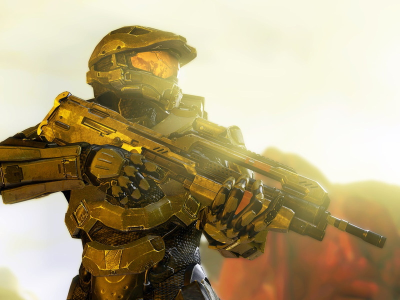army soldier, outdoors, one person, aggression, uniform, helmet, gun, Master Chief, low angle view, 720P, science fiction, sunlight, clothing, machine gun