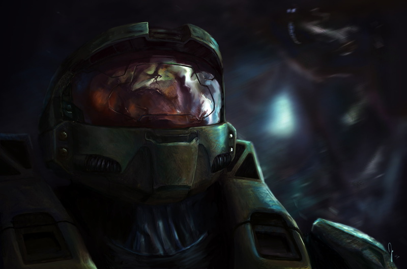 warrior, 1080P, art, reflection, helmet, armor, halo