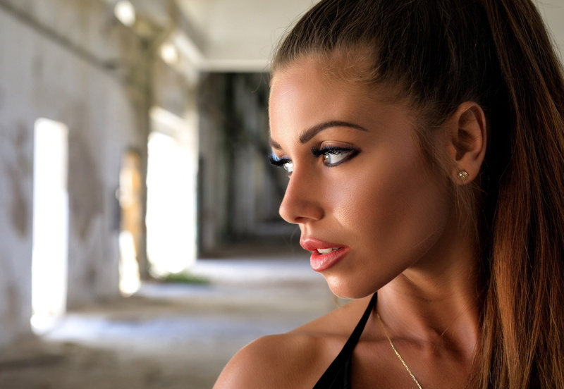 model, Isabelle photodromm, looking away, ponytail, portrait, face, Isabelle, 2K, profile, women